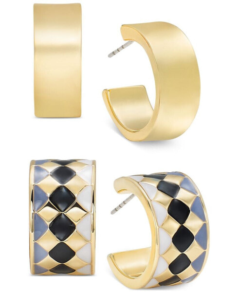 Gold-Tone 2-Pc. Set Small Color Block Hoop Earrings, Created for Macy's