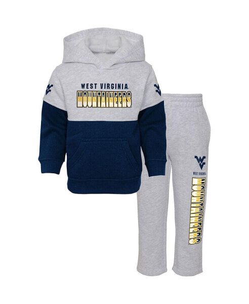 Toddler Boys and Girls Heather Gray, Navy West Virginia Mountaineers Playmaker Pullover Hoodie and Pants Set