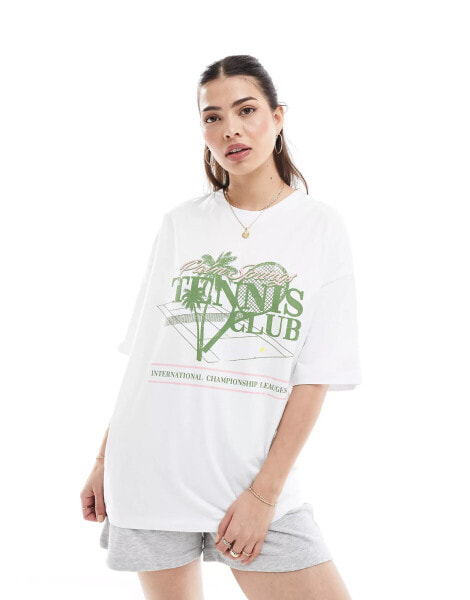 ASOS DESIGN oversized t-shirt with tennis graphic in white