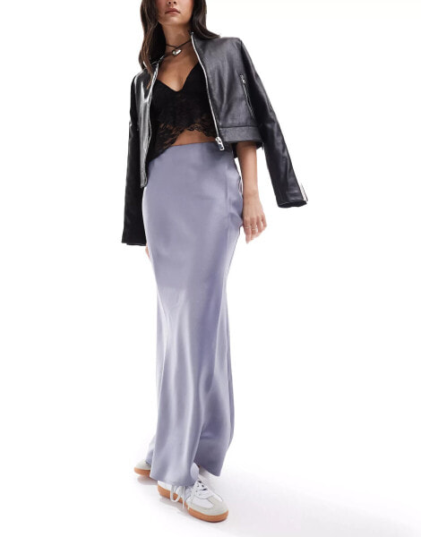 COLLUSION satin slip maxi skirt in grey