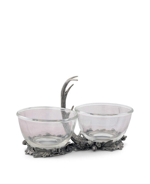 Посуда для подачи соусов Vagabond House двойная съемная стеклянная чаша с ручкой из цельного олова в виде оленьего рога