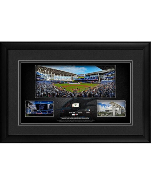 Miami Marlins Framed 10" x 18" Stadium Panoramic Collage with a Piece of Game-Used Baseball - Limited Edition of 500