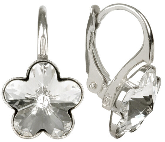 Girl´s Silver Flower Crystal Earrings