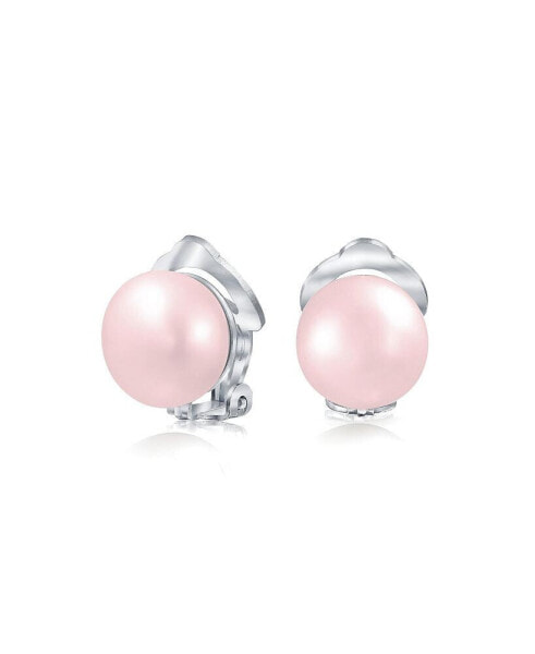 Button Style Freshwater Cultured Pearl Clip On Ball Stud Earrings For Women Sterling Silver Non Pierced Ears