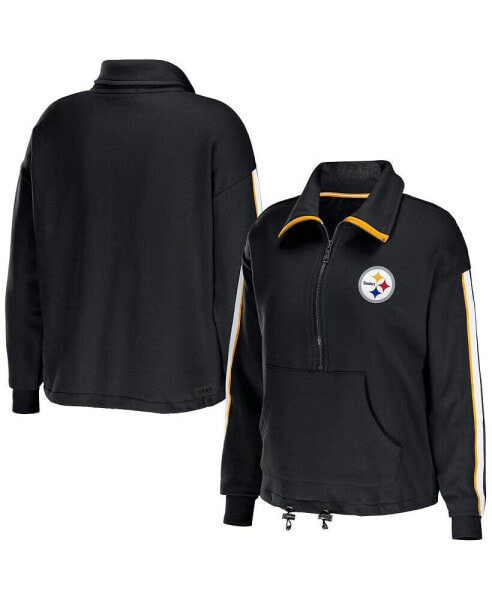 Women's Black Pittsburgh Steelers Logo Stripe Half-Zip Top