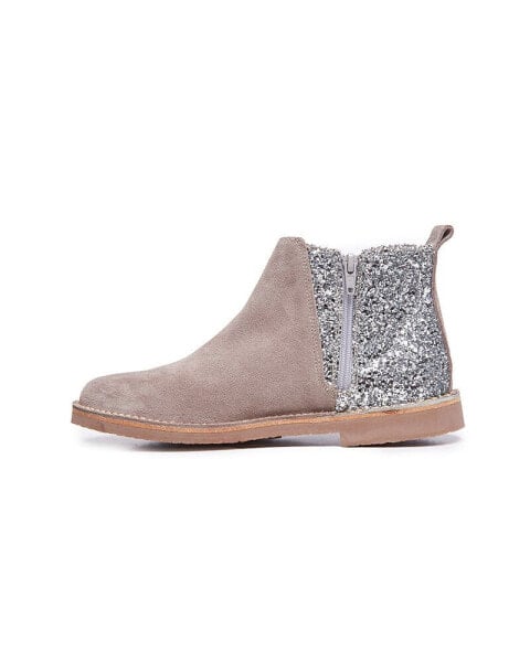 Girls renchic Glitter and Suede Chelsea Boots in Taupe