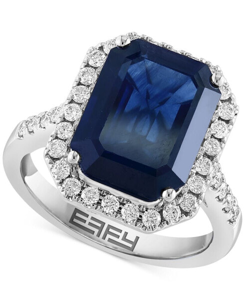 EFFY® Sapphire (7-1/8 ct. t.w.) & Diamond (1/2 ct. t.w.) Halo Ring in 14k White Gold