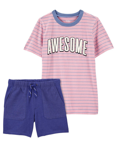 Kid 2-Piece Awesome Graphic Tee & Pull-On French Terry Shorts Set 5