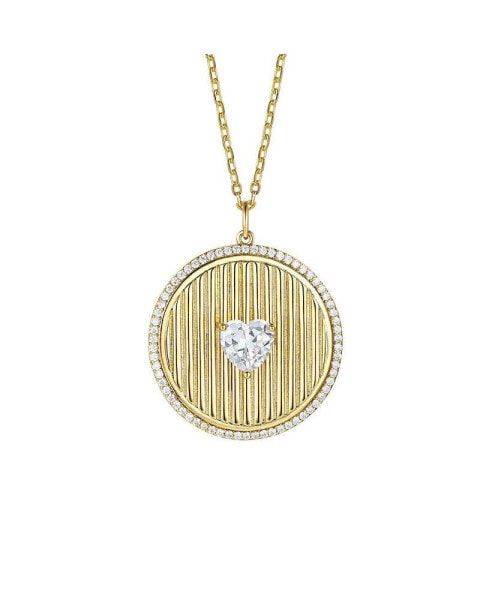 14k Gold Plated with Cubic Zirconia Heart Medallion Pendant Necklace