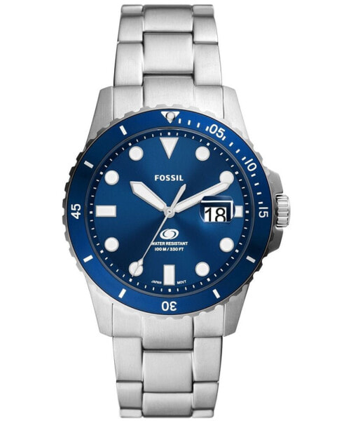 Men's Blue Dive Three-Hand Date Silver-Tone Stainless Steel Watch 42mm