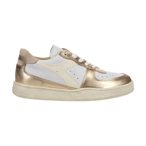 Diadora Mi Basket Low Metallic Dirty Lace Up Mens Gold, White Sneakers Casual S