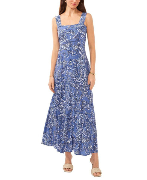 Women's Printed Smocked Back Tiered Sleeveless Maxi Dress