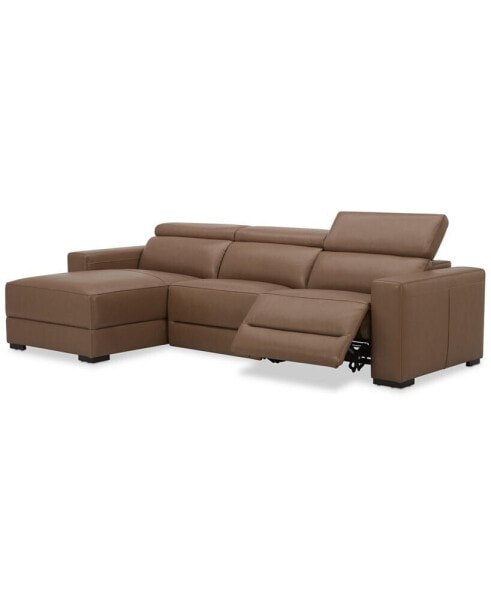 Nevio 115" 3-Pc. Leather Sectional with 1 Power Recliner, Headrests and Chaise, Created For Macy's