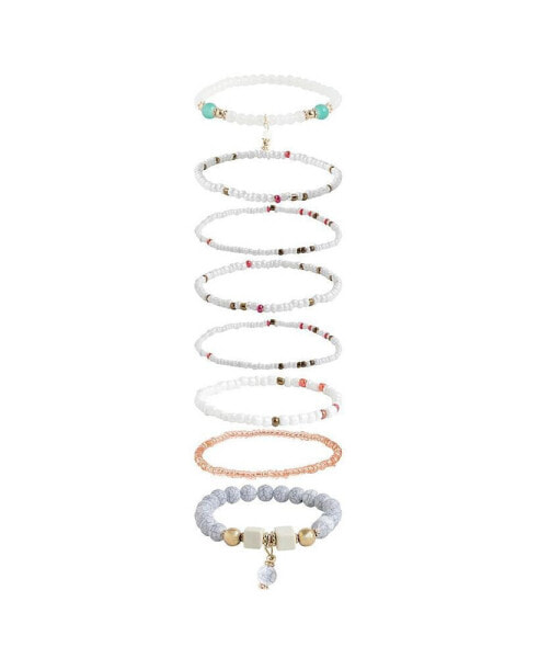 Women's White Color Pack Of 8 Beaded Strand Bracelet