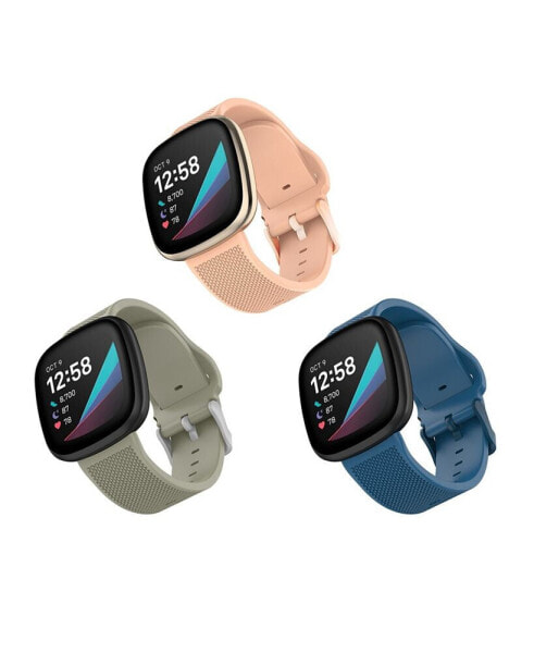 Ремешок для часов WITHit Серый, Светло-розовый и Темно-синий Набор плетеного силиконового ремешка, 3 штуки, совместимый с Fitbit Versa 3 и Fitbit Sense