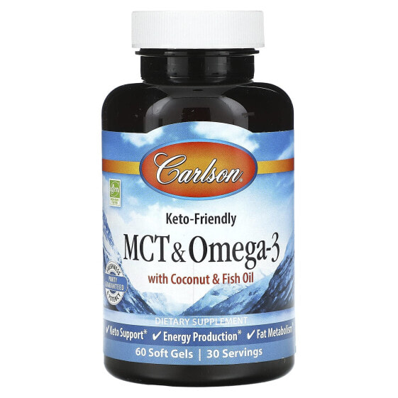 Продукт для похудения Carlson MCT & Omega-3 c кокосовым и рыбьим маслом, 60 мягких гелей