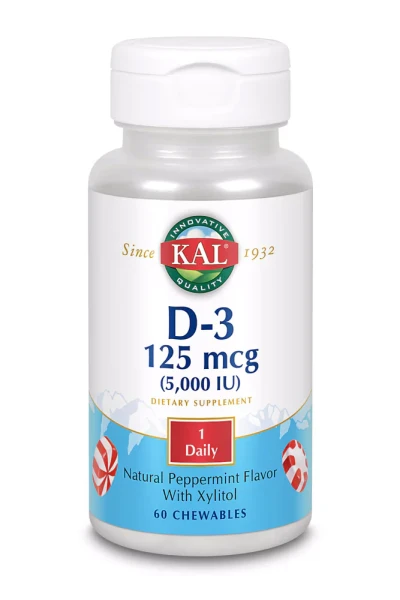KAL Ultra D-3 Витамин Д со вкусом перечной мяты - 5000 МЕ - 60 жевательных таблеток 1174₽