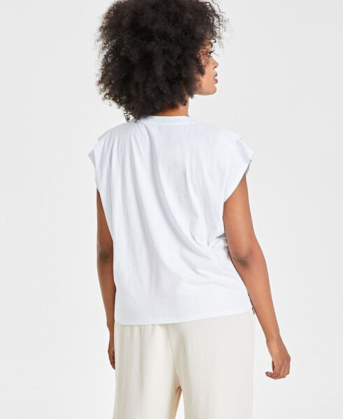 Women's Pleated-Shoulder T-Shirt, Created for Macy's