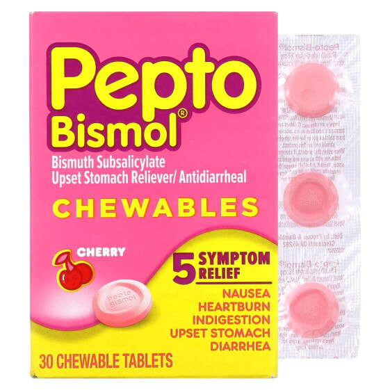 Витаминные жевательные таблетки Pepto-Bismol, Вишня, 30 штук