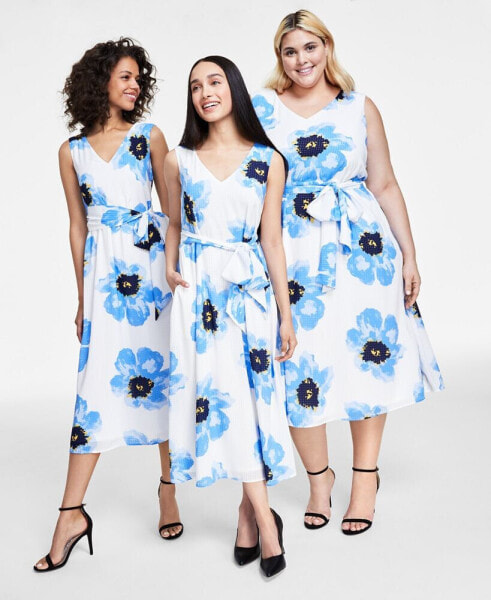 Women's Floral Print Sleeveless Midi Dress, PXXS-3X