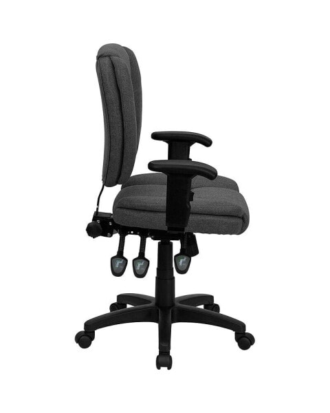 Mid-Back Gray Fabric Multifunction Ergonomic Swivel Task Chair With Adjustable Arms