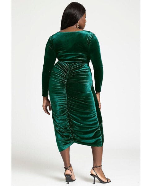 Plus Size V Neck Pleated Front Dress