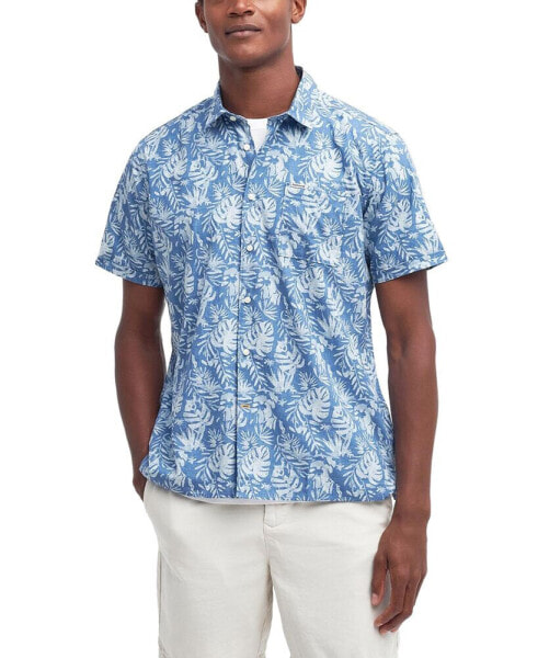 Men's Ives Summer-Fit Tropical Leaf-Print Button-Down Shirt