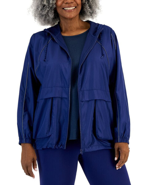 Plus Size Packable Zip-Front Hooded Jacket, Created for Macy's