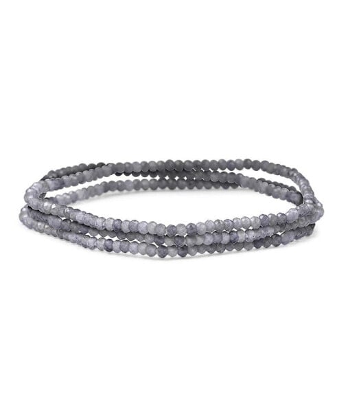 Genuine Natural Tiny Lolite Faceted Ombre Multicolor Petite Seed Caviar Rondelle Beads Blue Grey Stretch Bracelets For Women Teens Stackable Set of 3 Strands