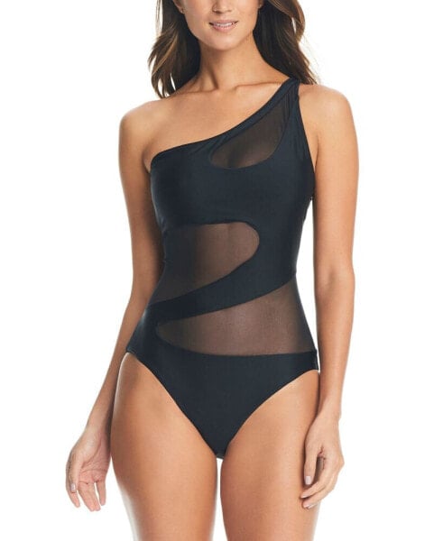 Women's One-Shoulder Mesh Cutout Swimsuit, Created for Macy's