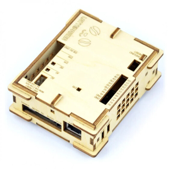 Wooden case with marked outputs for LattePanda