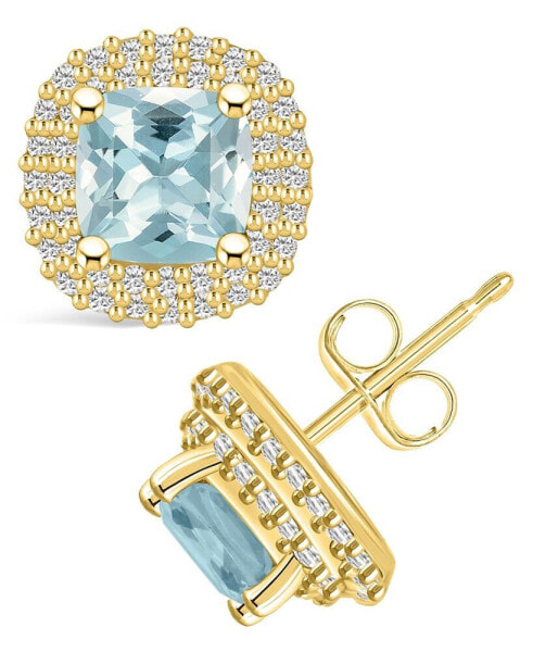 Серьги Macy's Aquamarine Diamond Halo