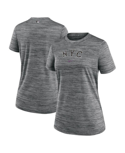 Women's Charcoal New York Mets 2024 City Connect Authentic Collection Performance Practice Velocity T-Shirt