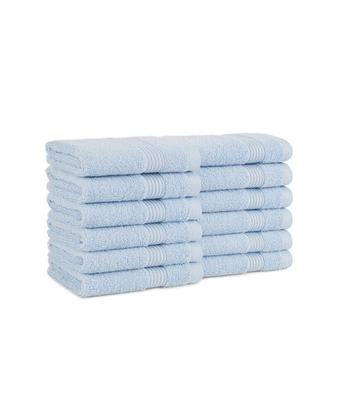 Host and Home Washcloths (12 Pack), Solid Color Options, 13x13 in, Double Stitched Edges, 600 GSM, Soft Ringspun Cotton, Stylish Striped Dobby Border