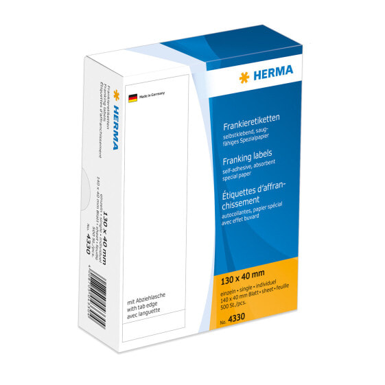 HERMA Franking labels with tab edge 130x40 mm 500 pcs. - White - Rectangle - Paper - Germany - 130 mm - 40 mm