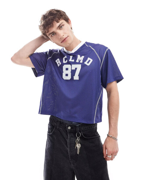 Reclaimed Vintage cropped boxy airtex football t shirt in blue