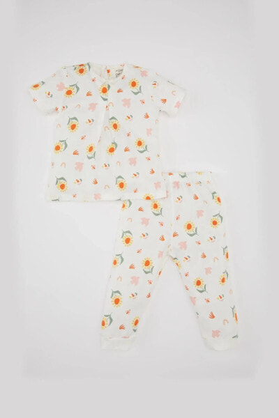 Пижама детская с короткими рукавами с цветочным рисунком defacto C2033A524SM