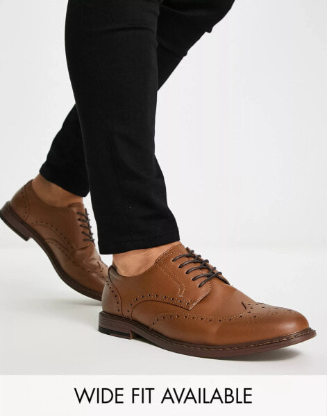 ASOS DESIGN brogue shoes in tan faux leather