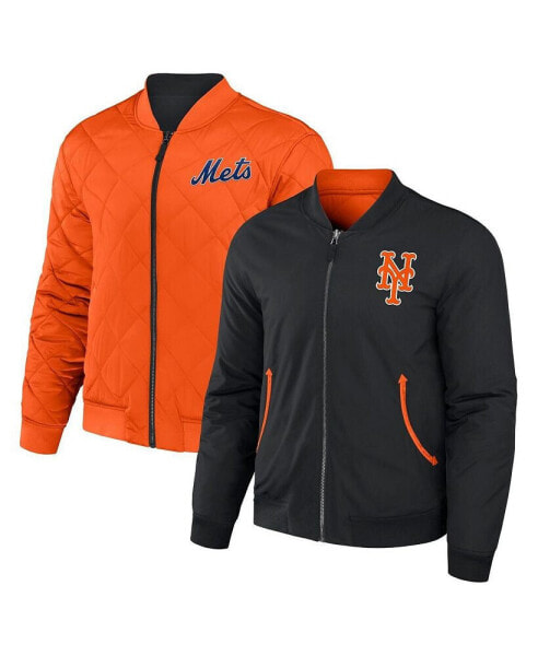 Men's Darius Rucker Collection by Black, Orange New York Mets Reversible Full-Zip Bomber Jacket