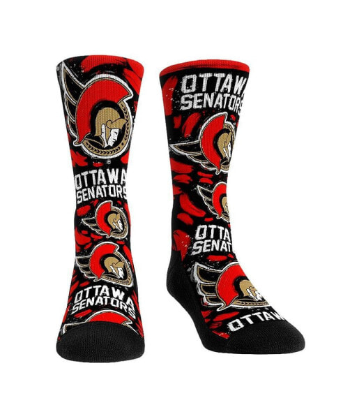 Men's and Women's Socks Ottawa Senators Allover Logo and Paint Crew Socks