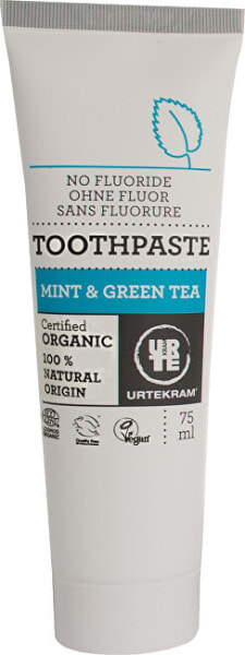 Urtekram Mint & Green Tea Bio Toothpaste Органическая зубная паста без фтора с зеленым чаем и мятой 75 мл