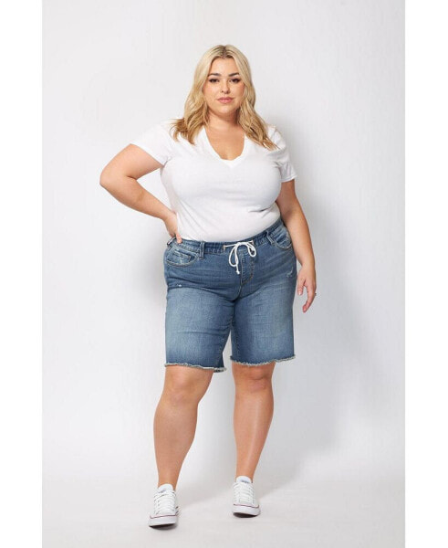 Plus Size Denim Mid Rise Bermuda Shorts