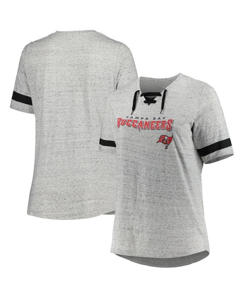Women's Heather Gray Tampa Bay Buccaneers Plus Size Lace-Up V-Neck T-shirt