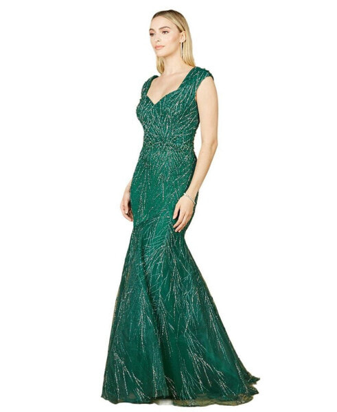 Women's Cap Sleeve Mermaid Beaded Gown