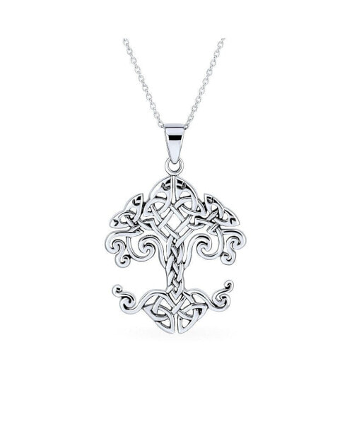 Medium Celtic Matriarch Mothers Family Wishing Tree Of Life Pendant Necklace For Women Oxidized .925 Sterling Silver 18 Inch