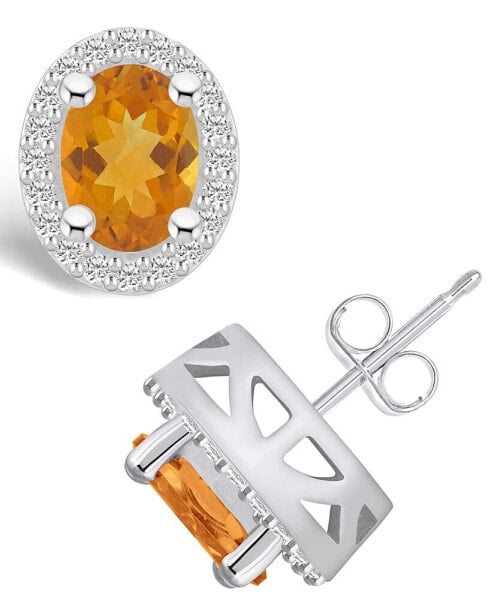 Citrine (2-3/8 ct. t.w.) and Diamond (3/8 ct. t.w.) Halo Stud Earrings in 14K White Gold