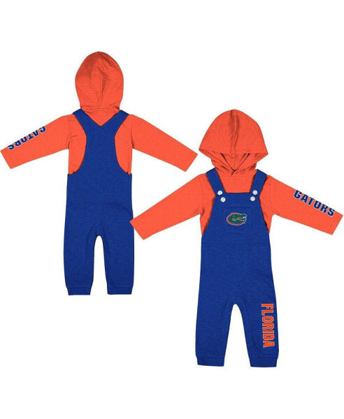 Boys and Girls Newborn and Infant Heathered Royal, Heathered Orange Florida Gators Chim-Chim Long Sleeve Hoodie T-shirt and Overall Set