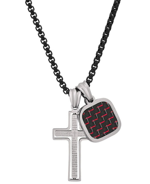 Men's Silver-Tone Lords Prayer Cross & Square Pendant Necklace, 24"
