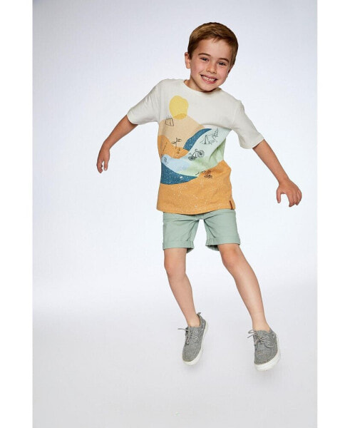 Boy Organic Cotton T-Shirt With Large Landscape Print - Child