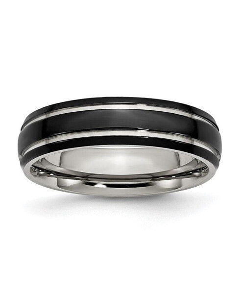 Stainless Steel Polished Black IP-plated 6mm Grooved Band Ring